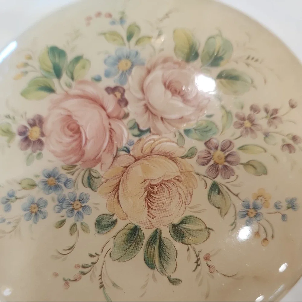 Vintage Alabaster Floral Powder Vanity Jar Hinged Lid Italy No Marks EUC